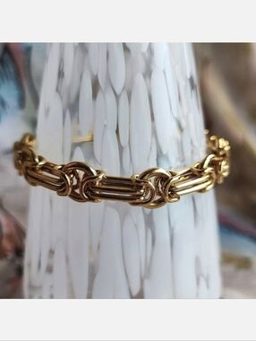 Brilliant Gold Tone Heavy Link Modern Dual Paper Clip Bike Chain Bracelet 8"